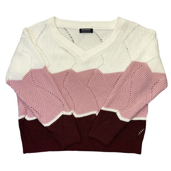 Bloomchic Color Block V-Neck Pink & Cream Sweater 14/16 - Picture 1 of 6